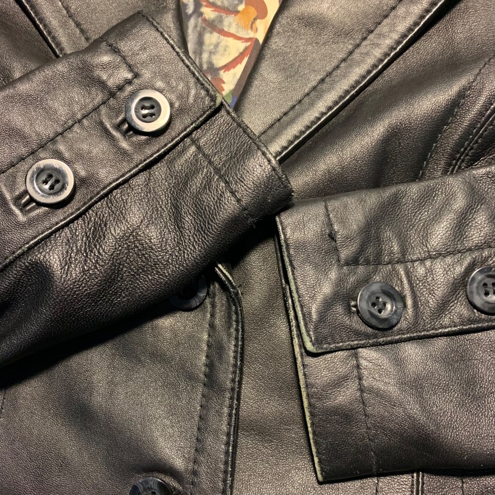 Vintage Tristan & Iseult Genuine Leather Jacket XS Black Fitted Lined Statement - Picture 16 of 16